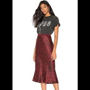 Anine Bing Bar Silk Midi Skirt in Red Leopard Print (Size M)